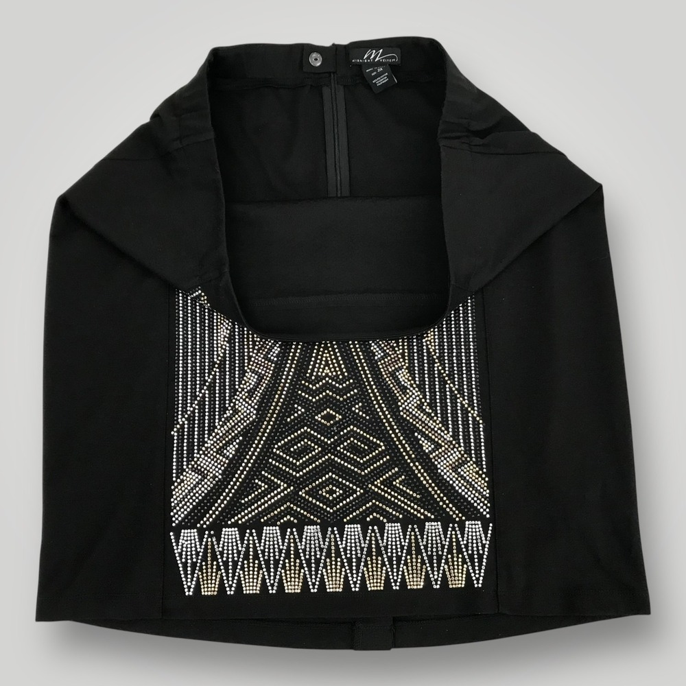 Midnight Velvet Skirt Womens 2X Black Gold Silver Beaded Mini Art Deco Geometric - Picture 2 of 7